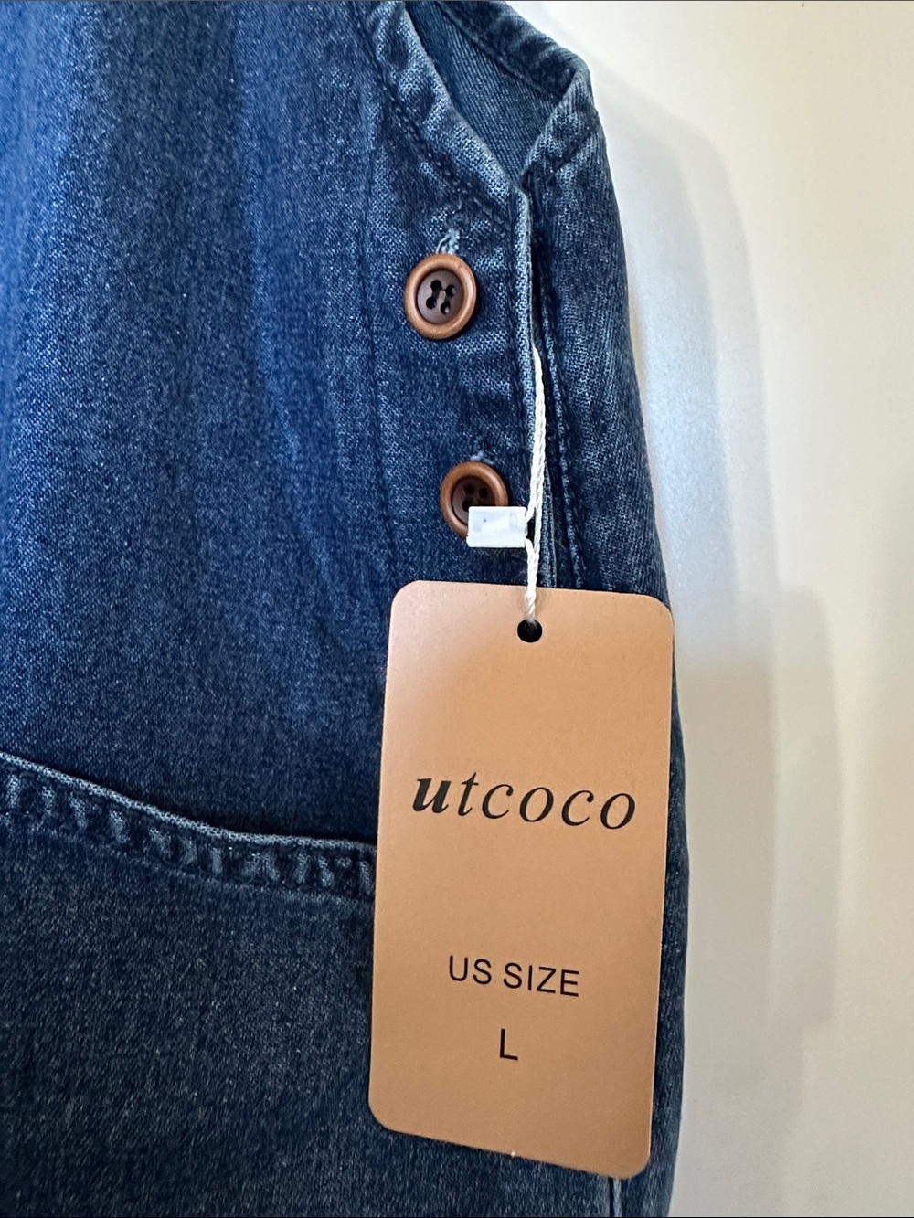 Blue Denim Button-Front Cotton Overalls Jumper Dress With Pockets New Size L - Picture 5 of 5